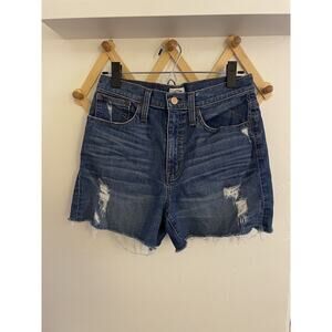 J Crew Shorts Women's 27 Blue Denim High Rise Distressed Cut Off Distressed